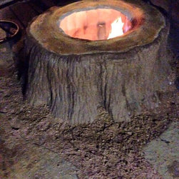 Tree Trunk Concrete Fire Pit with Fire Bricks - Fire Pits