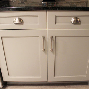 Refaced 2-tone kitchen, Base Cabinets - Harbor Mist; Wall Cabinets - Divinity