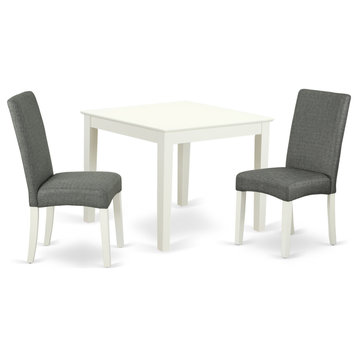 3-Piece 36" Table, 2 Parson Chair-Linen White Leg, Linen Fabric, Gray