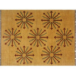 Bareens Designer Rugs - Classic Ziegler Louann Tan Red Hand-Knotted Wool Rug - 5'2'' x 6'8'' - Enhance the ambiance of your home with this magnificent Persian-influenced Turkish hand-knotted rug made by skilled artisans capable of creating the most exceptional vegetable dyes and hand-spun wool. This exquisite handmade rug is a one-of-a-kind Peshawar Kafkaz, otherwise identified as Chobi, Chobi Peshawar, Oushak, or Ziegler rug. These handmade rugs are crafted in Pakistan utilizing superior-quality wool imported from Australia, New Zealand, and Korea in two types of weaves: the Persian weave and the Mori weave. This rug is meticulously crafted by hand using the finest natural vegetable dyes extracted from local plants. The artisans use a blend of hand-spun local and fine merino wool, resulting in a rug with a compelling texture, higher lanolin content, and longer staple. The artisans occasionally incorporate natural or artificial silk into the pile to enhance specific motifs. The finished product is an awe-inspiring execution of flawless design and an understated palette that exudes elegance.