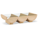 Meridian Furniture - Beverwil Coffee Table, Natural - Channel the glamour of the Art Deco era with the Beverwil Coffee Table, a captivating centerpiece that exudes timeless sophistication. This stunning table features a rich natural finish that highlights the natural beauty of the oak veneer, creating a striking visual contrast. The tempered glass top adds an air of elegance and provides a clear surface for displaying your favorite decor items. The unique geometric design, reminiscent of the Art Deco period, infuses your space with a touch of vintage charm.