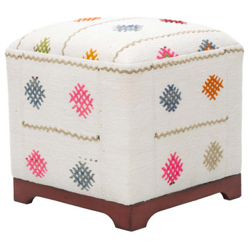 Vintage Hemp Kilim Upholstered Cube Ottoman
