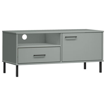 vidaXL TV Stand TV Console TV Unit with Metal Legs Gray Solid Wood Pine OSLO