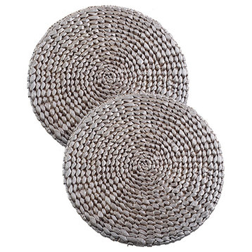 Natural Water Hyacinth Decorative Round Hand Woven Rattan Placemat Set of 2, Sil