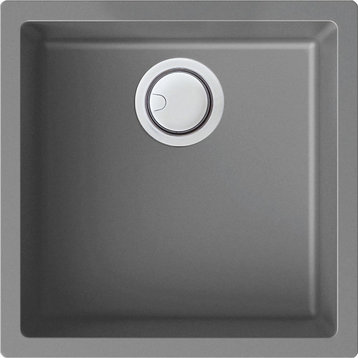 Transolid Zero 18"x18" silQ Granite Dual Mount Single Bowl Kitchen Sink, Gray