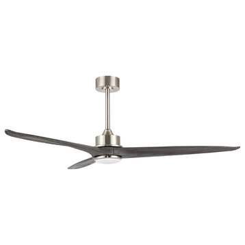 60" 3-Blade Reversible LED Ceiling Fan With Remote Control and Light Kit, Nickel