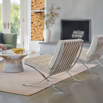 Barcelona Chair with Stool Premier Version - White Leather