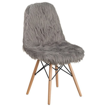 Faux Yeti Fur Accent Chair, Gray