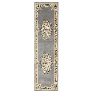 Nourison Aubusson Abs1 Traditional Rug, Grey, 2'2"x12'0" Runner