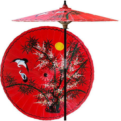 Asian Splendor Outdoor Patio Umbrella, Red