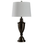 Stylecraft - Madison Urn Table Lamp With Tapered Drum Shade, Traditional Bronze - A strong traditional table lamp for the modern office, dining room or bedroom. The traditional bronze steel body has timeless appeal, especially when paired with the off-white linen and polyester shade that contrasts the firm structure. The hourglass form emphasizes the lamp's symmetrical build, making it attractive from every angle.