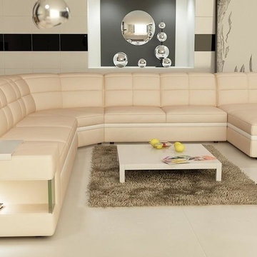 Cream and White Bonded Leather Sectional Sofa with Side Storage