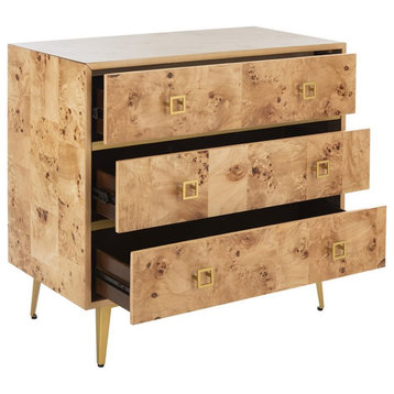 Safavieh Katia 3 Drawer Nightstand in Natural and Gold