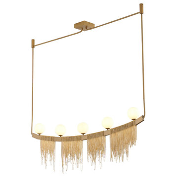 5-Light 54" Gold Stainless Steel Chandelier With Glass Shades
