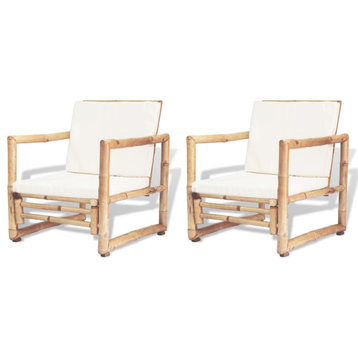 vidaXL Patio Chairs 2 Pcs Outdoor Patio Dining Chair with Cushions Bamboo