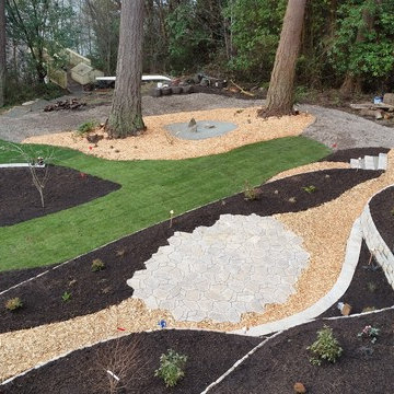 Specially designed backyard with retaining walls