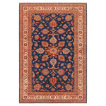 Bareens Designer Rugs - Bohemian Super Kazak Sammie Blue/Beige Wool Rug - 7'11'' x 11'2'' - Embellish your home with this exquisitely hand-knotted Kazak Rug made with the finest hand spun wool and all vegetable dyes. Demonstrating incredible attention to detail, this hand-knotted masterpiece features an intricate Kazak pattern in a classic color palette. Made in the Caucasian designs from Russia and the northern Persian empire, each Kazak incorporates distinctive tribal flavor with elements such as the stepped hooted polygons, geometrical medallions, animals and rosettes. The straight, clean lines and bold tones embody the weaving style of the Armenian and Afghani weavers known for these iconic designs. This magnificent rug featuring soft luscious pile and is made with handspun wool and natural dyes to produces soft luminous shades causing a beautiful sheen. With geometric designs and bold vibrant saturated colors predominately blues, reds, greens, and gold make a bold statement in any decor. The construction technique used ensures that the designs and colors Ae capable to withstand heavy traffic area.