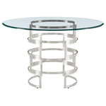Armen Living - Diaz 48" Round Glass Tabletop Dining Table Brushed Stainless Steel Base - Introduce an aura of sophisticated drama and elegance to your home with our Diaz Contemporary Round Dining Table with a Glass Top and Brushed Stainless Steel Base by Armen Living. This dining table captivates with its refined geometry and dynamic blend of materials, making a lasting impression in any setting. The round glass top delicately rests upon a sleek metal base. The bold curves and open design are accentuated by the brushed stainless steel finish to bring modern luxury to your home's decor. A versatile addition to a stylish home, our dining table stands as a welcome feature in any eat-in kitchen, dining room, and living space. With a generous diameter of 48-inches, the Diaz round dining table can comfortably seat up to 4 people, and the round tabletop makes it ideal for gathering and invites conversation. It lends a dose of polish to your intimate dinners as well as larger family gatherings. This well-constructed table utilizes high-quality materials to reliably serve you for many years. The Diaz Contemporary Round Dining Table with a Glass Tabletop is available with a Brushed Stainless Steel or Matte Black Iron base, bringing simple luxury and striking design into your home.