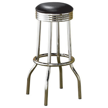 Coaster Contemporary Round Faux Leather Bar Stool in Black