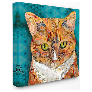 Abstract Collage Cat Pet Animal Orange Blue Design, 30"x30"