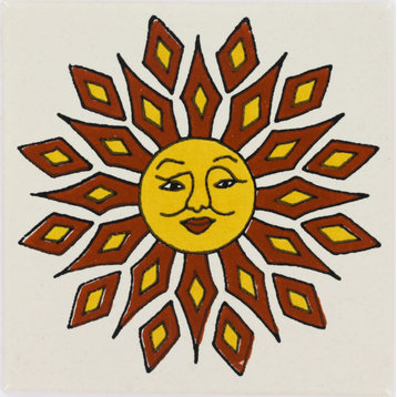 Tierra y Fuego Handmade Ceramic Tile, 4.25x4.25" Diamond Sun, Box of 45