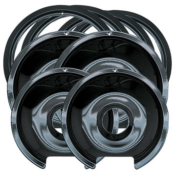 Drip Pan and Trim Ring Porcelain/Black 2 6" and 2 8" Each, 8 Pack