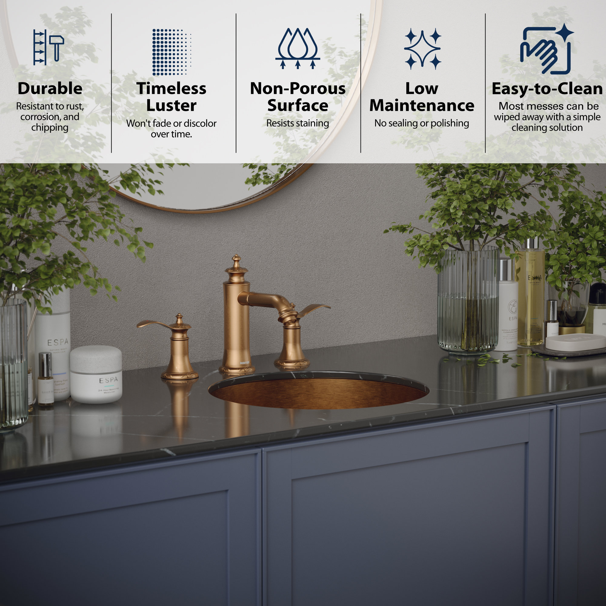 Karran Cinox Stainless Steel Round Undermount Sink, Brushed Copper
