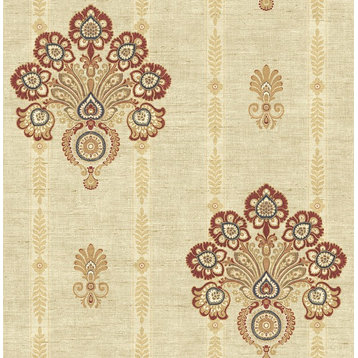 Striped Floral Damask Wallpaper in Red and Gold IM71401 from Wallquest