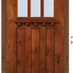 Prehung Single Door 80 Wood Alder Craftsman 3 Panel 6 Lite TDL Glass - Front Doors