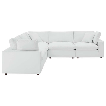 Commix Down Filled Overstuffed Vegan Leather 5-Piece Sectional Sofa, White