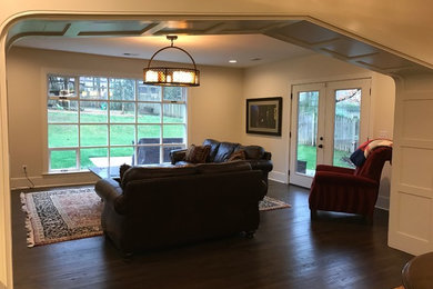 Inspiration for a large traditional formal enclosed living room in Nashville with beige walls, dark hardwood floors, no fireplace, no tv and brown floor.