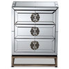 Laken Glam and Luxe Mirrored and Antique Bronze Finished 3-Drawer Nightstand