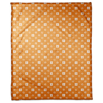 Orange Floral Pattern Fleece Blanket
