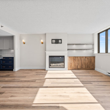 Condo renovation with eye catching blue cabinets