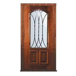Prehung Single Door 80 Wood Mahogany Warwick Arch Lite Wrought Iron - Front Doors