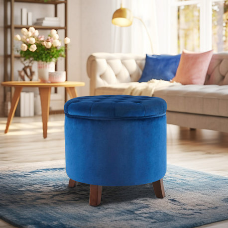 Storage Ottoman With Button Tufted Accents, Navy Blue