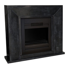 Nero Fireplace With Melini Electric Fire, Polished Black Stone