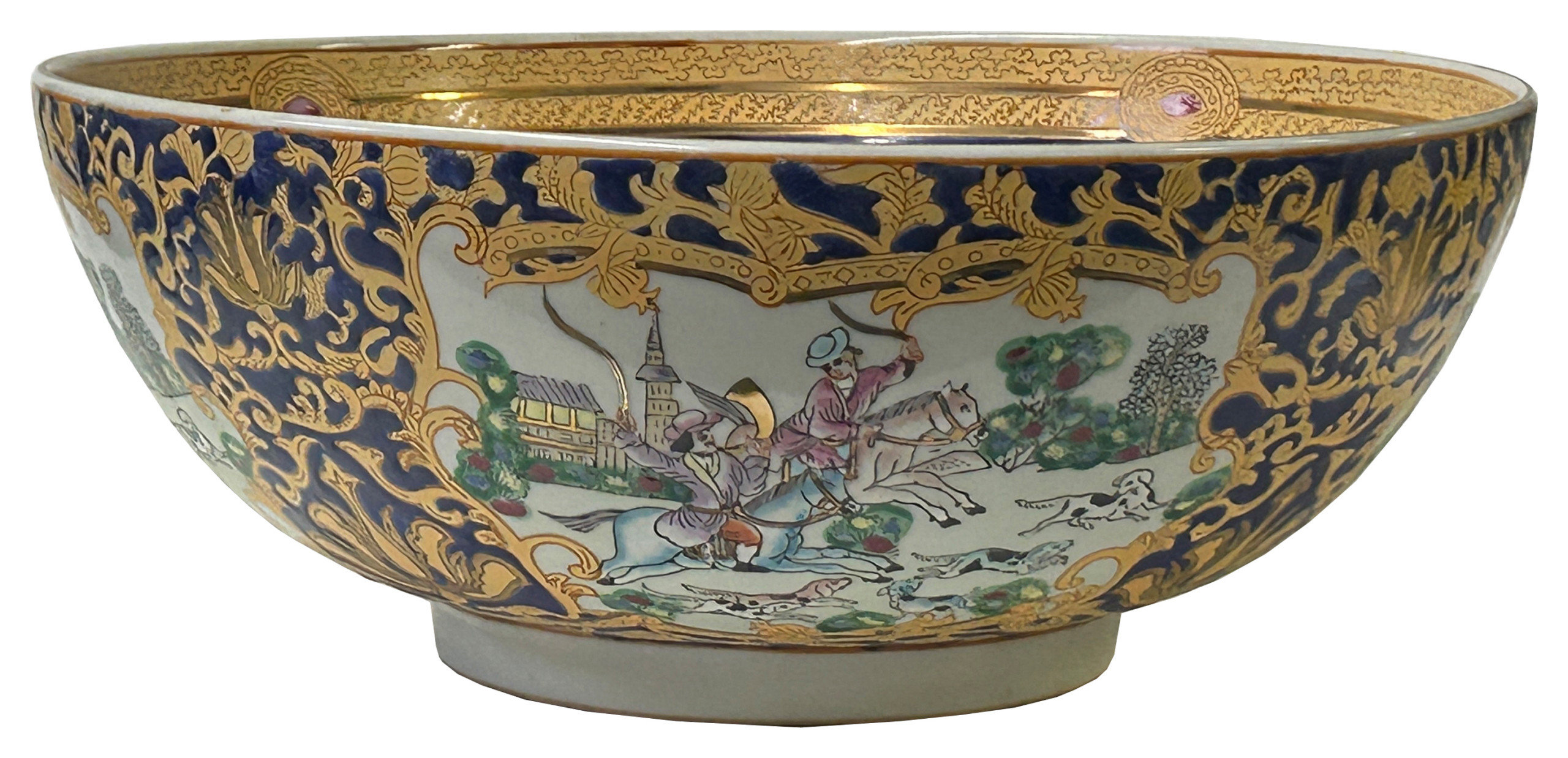 Chinese Oriental Vintage Round Domino Puppy Horse Riding Porcelain Bowl ...