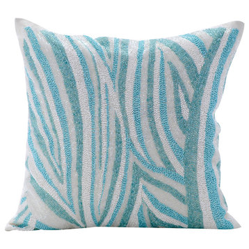 Blue Throw Pillow Covers 16"x16" Silk, Arctic Layer