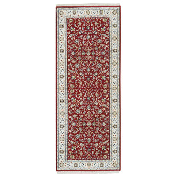 Cherry Red Nain Design 250 KPSI Natural Wool Hand Knotted Runner Rug 2'7"x6'10"