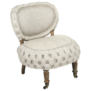 Sylvie Tufted Chair, Cream Natural Linen