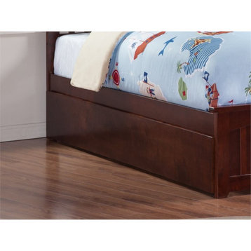 Pemberly Row Mid-Century Solid Wood Twin Extra Long Trundle in Walnut