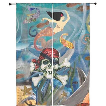Mermaid Art Sheer Curtains, 30"x84", Pirate Mermaid