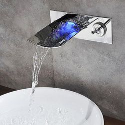 Chrome Finish Color Changing LED Waterfall Wall Mount Bathroom Sink Faucet T0500 - Bathroom Sink Faucets