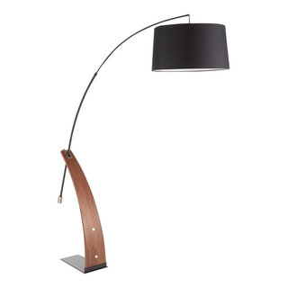 Robyn Floor Lamp Walnut Wood Black Metal Black Linen Houzz