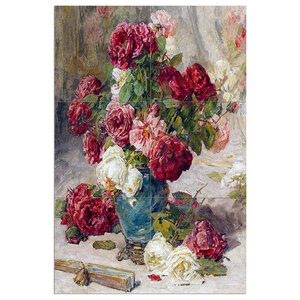 Watercolor flowers roses vase M Lemaire Tile Mural Backsplash Marble Ceramic