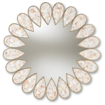 Savita Antique Silver Round Shell Petal Accent Wall Mirror