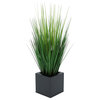 Faux Grass in Square Zinc Cube, Black