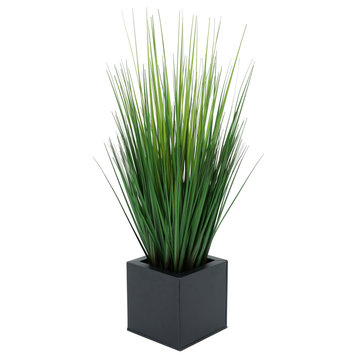 Faux Grass in Square Zinc Cube, Black