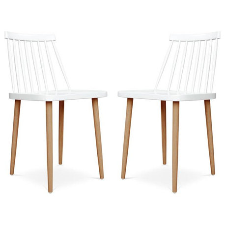 Aron Living Spindle 18" Mid-Century Plastic Dining Chairs in White (Set of 2)